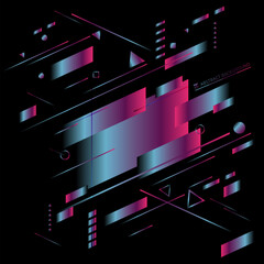 Abstract blue and pink gradient color light geometric diagonal vibrant neon on black background.