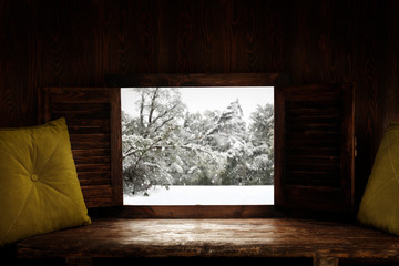 Winter window sill and free space for your decoration. 