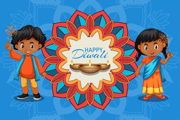 Poster - Poster design for Diwali festival with kids and candle