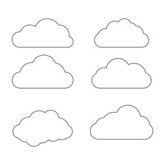 Poster - cloud icon in line style. set of art clouds shape in flat linear style. outline simple black cloud o