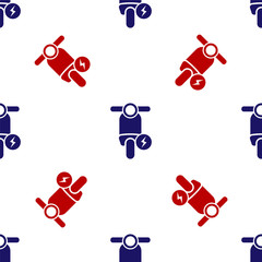 Sticker - Blue and red Electric scooter icon isolated seamless pattern on white background. Vector Illustration