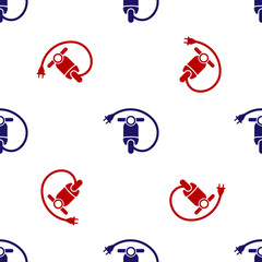 Sticker - Blue and red Electric scooter icon isolated seamless pattern on white background. Vector Illustration