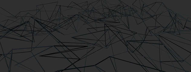 Poster - 3d ILLUSTRATION WIRE DESIGN, of abstract crystal background, triangular texture, wide panoramic for wallpaper