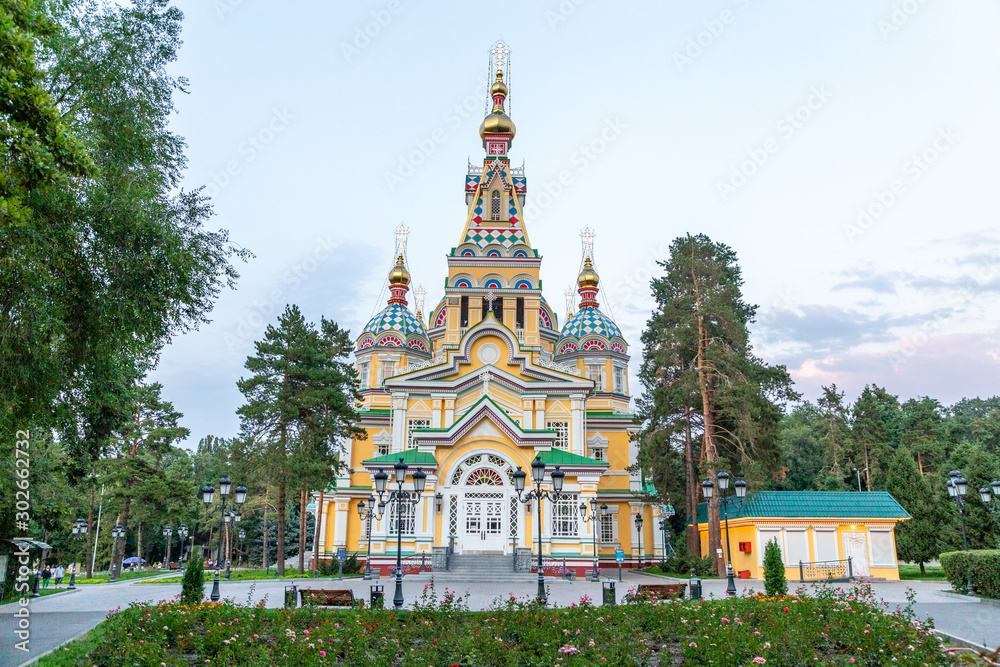 Ascension Cathedral after the reconstruction 2018-2019. Almaty city, Kazakhstan republic. - obrazy, fototapety, plakaty 
