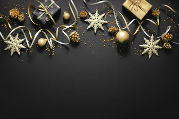 christmas golden decoration on dark background