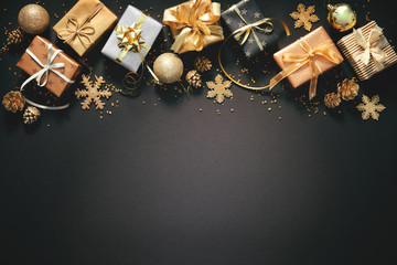 christmas golden decoration on dark background