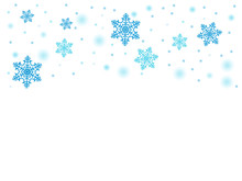 Falling Blue Snow, Snowflakes On White Isolated Background. Christmas Illustration.