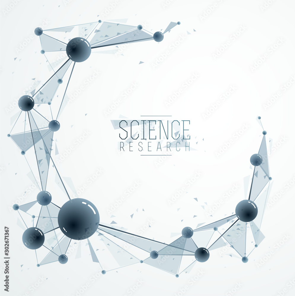 Molecules and atoms vector abstract background, science chemistry and physics theme illustration, micro and nano research and technology theme, microscopic particles. - obrazy, fototapety, plakaty 