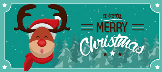 Poster - happy merry christmas card with cute reindeer