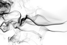 Black Smoke Abstract On White Background. Fire Design. Toxic Fumes Are Moving