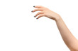 A photo of a hand from a girl with fingers on a white background shows. Beauty, glamor.