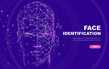 Fototapete - Face id technology. Trendy Innovations cyborg systems.  Innovations systems identifications and development computers software industry. Poligon personal encryption protection.