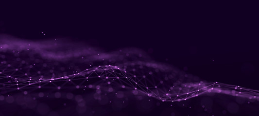 Fototapete - Futuristic abstract mesh. Wave with the connection of dots and lines. 3D rendering.