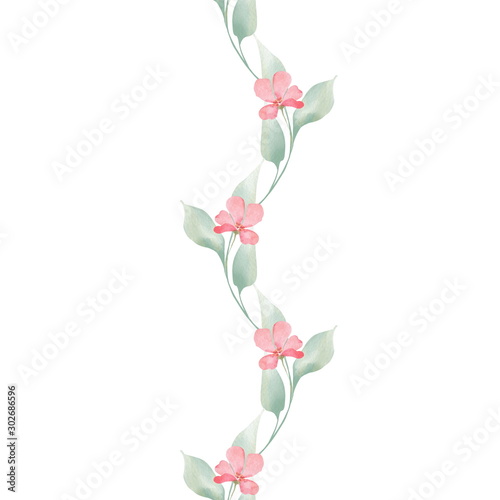 Seamless floral pattern with pink flowers. Border for design