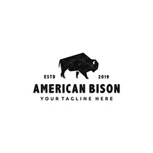 Bison Animal Logo Vector Design Illustration, Vintage Label With American Buffalo