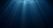 Underwater light, sun light shine under water with ripples on surface. Realistic sunlight under deep water with reflection, blue ocean or sea depth blue background