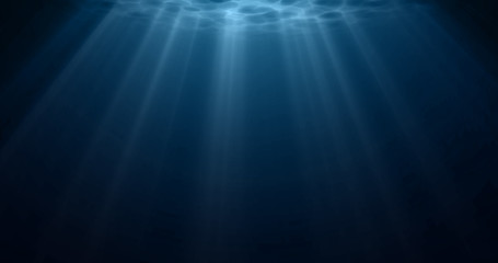 underwater light, sun light shine under water with ripples on surface. realistic sunlight under deep