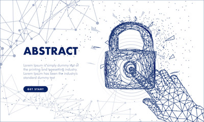 Poster - Future protection technology with hand and arrows on full color liquid beautiful geometric thin line background. Big data selections and tomorrow intellectual systems.