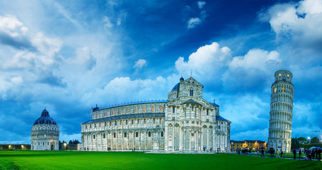 Wall Mural - Panoramic view of Square of Miracles in Pisa by night, Tuscany - Italy