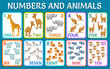 © valadzionakvolha - Cartoon animals of savanna and desert. Children cards numbers for kids learning to count.