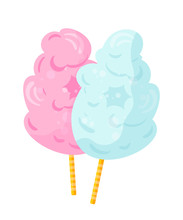Fluffy Cotton Candy Flat Vector Illustration