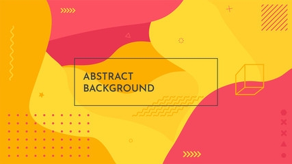 Fototapete - Abstract Memphis pattern background. Vector flat illustration. Cartoon design elements. Landing page template. Cool colorful wallpaper. Web concept. Fluid and liquid design with dots. Orange color