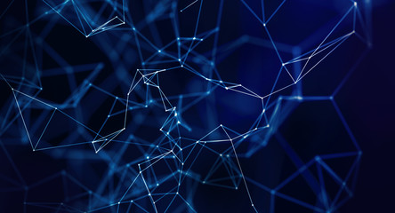 Leinwandbilder - Abstract geometric plexus with triangular cells connecting dots background in blue and purple.