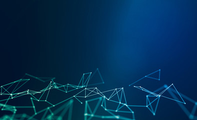 Leinwandbilder - Abstract geometric plexus background with dots connecting in blue and green for business and tech.