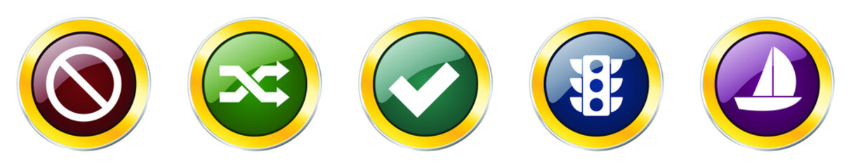 Fototapete - Set of colorful web glossy vector icons,  stoplight, warning, sailboat, sail and traffic buttons in eps 10 for webdesign and mobile applications on white background