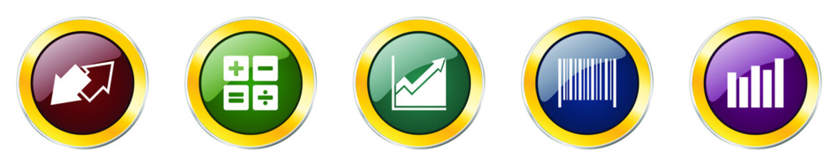 Leinwandbilder - Set of colorful web glossy vector icons,  data, graph, barcode, exchange and diagram buttons in eps 10 for webdesign and mobile applications on white background