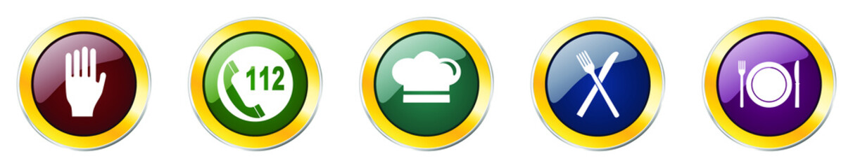 Poster - Set of colorful web glossy vector icons,  cooking, kitchen, restaurant and chef buttons in eps 10 for webdesign and mobile applications on white background