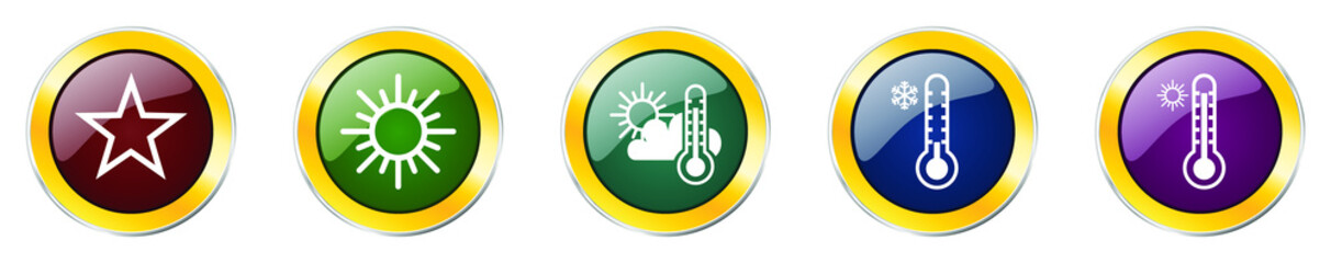 Leinwandbilder - Set of colorful web glossy vector icons,  sun, star, weather, forecast and temperature buttons in eps 10 for webdesign and mobile applications on white background