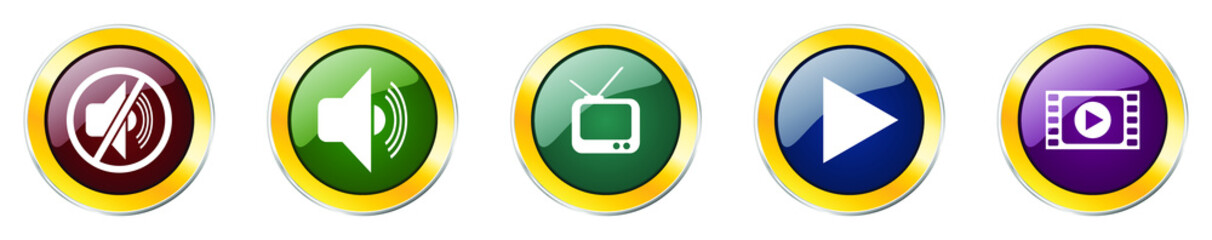 Poster - Set of colorful web glossy vector icons,  tv, screen, play, television and media buttons in eps 10 for webdesign and mobile applications on white background