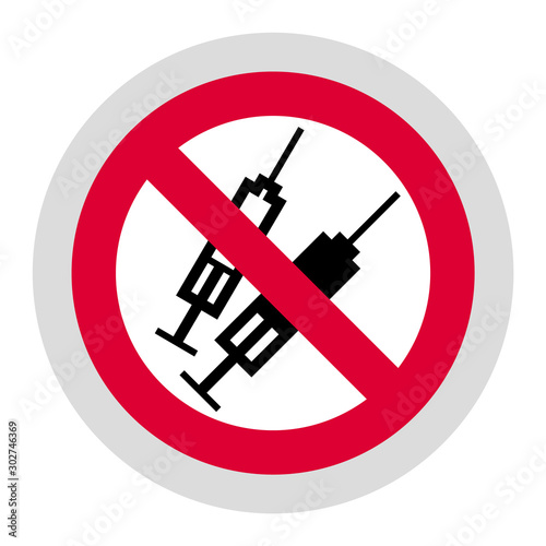 Fotomural No syringes or No drugs forbidden sign, modern round sticker