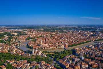 Wall Mural - The historic city center of Verona, Italy. Adige River. Aerial view