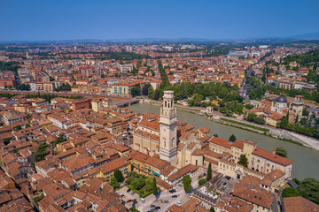 Wall Mural - The historic city center of Verona, Italy. Adige River. Aerial view