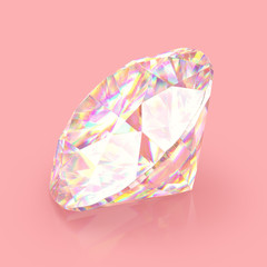Aufkleber - Shimmering shiny sparkling realistic diamond on pink background. Scratches and imperfections on the surface. 3D rendering.