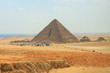 The road to the Great Pyramid of Menkaure in Giza with tourist in Egypt