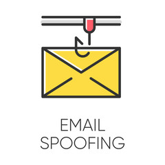 Poster - Email spoofing color icon. Illegitimate business. Forged sender. Online scam. Spamming. Fake email header. Mail phishing. Cybercrime. Malicious, fraudulent scheme. Isolated vector illustration