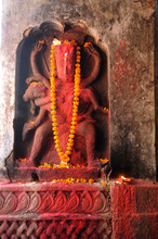 Hayagriva, Horse-headed Incarnation Of Hindu Lord Vishnu, With Garland And Red Powder, Hayagriva Madhava Temple, Hajo, Assam