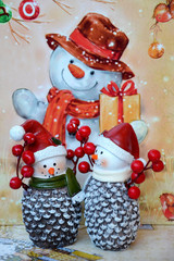 Wall Mural - Christmas decor beautiful snowmen figurines 