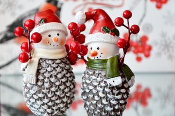 Wall Mural - Christmas decor beautiful snowmen figurines 