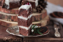 Christmas Winter Baking  Cake Concept. Winter Cake With Cones. 