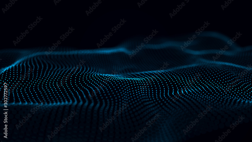 Futuristic background of dots and lines with a dynamic wave. Big data ...