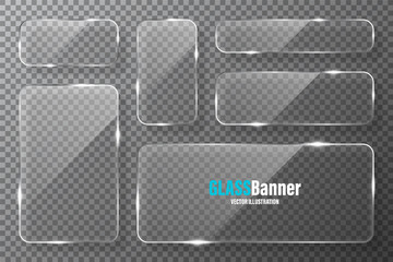 Wall Mural - glass frames collection. realistic transparent glass banner with glare. vector design element.