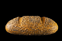 Cereal Bread In Profile, On Black Background