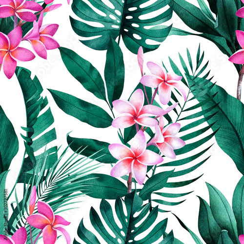 tropikalny-wzor-z-kwiatow-plumeria-egzotycznych-monstera-bananow-i-lisci-palmowych-na-bialym-tle