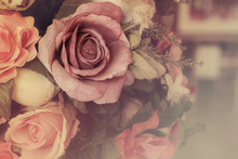Colorful Pink Roses In Soft Color And Blur Style For Background, Beautiful Artificial Flowers