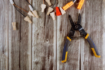 Wall Mural - Electrician's tools pliers, cables cutter and cut pliers, connectors