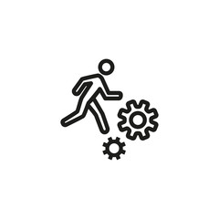 Sticker - Employee thin line icon. Man running on gears isolated outline sign. Job search concept. Vector illustration symbol element for web design and apps